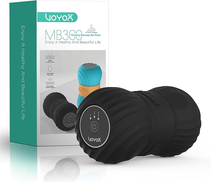 VOYOR-HEALTH Vibrating Peanut Massage Ball Roller, Electric Double Lacrosse Massage Ball with 4 Intensities for Muscle Pain Relief, Rechargeable Deep Tissue Massage, Yoga Sports Fitness MB300 (Black)