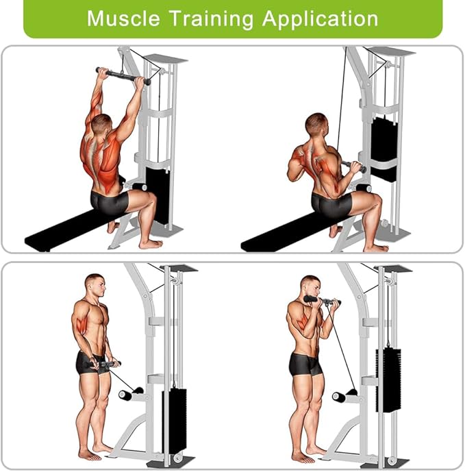 SELEWARE Triceps LAT Pulldown Attachments Home Gym Workout Accessories with Non-Slip Soft Rubber Grip Cable Machine Attachments Triceps Rope Double D Row Handle Pull Down Bar Straight Bar Exercise