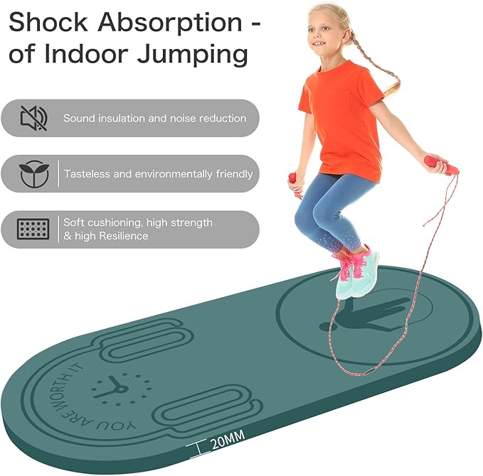 8/20/30mm Jump Rope Mat Fitness Exercise Mat Durable, Non-Slip, Workout Mats with Jump Rope & Carrying Bag for Home Gym Flooring (55"x 24")