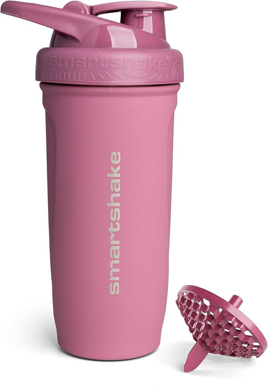 Smartshake Reforce Stainless Steel Protein Shaker Bottle 900 ml | 30 oz - Leakproof Screw-on Lid - BPA Free – Non Insulated Bottle- Unisex (Deep Rose)