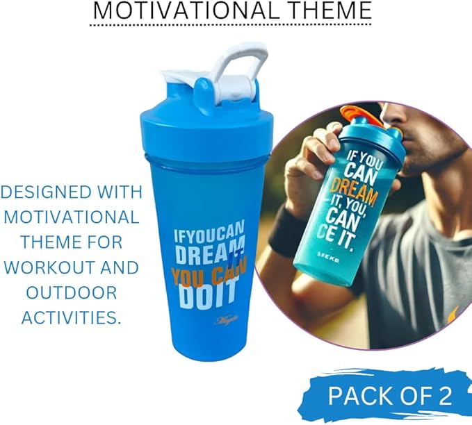 Magiko Blender Shaker Bottles for Protein, 28oz Portable Leakproof Pre-Workout Nutrition Water Bottle, BPA-Free Gym Protein Shaker for Sports & Outdoor Motivational Protein Shaker (White Blue)