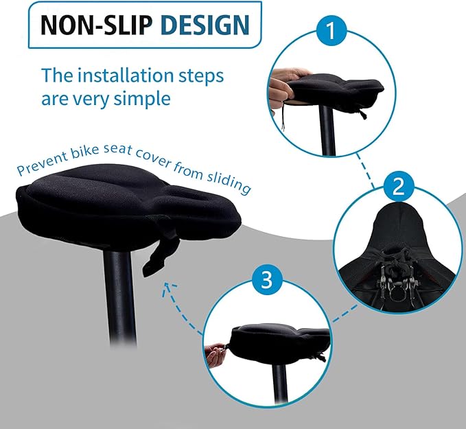 Bike Seat Cover, HUIOK Wide Gel Exercise Bike Seat Cushion for Women Men Comfort, Fits Spin, Stationary and Cruiser Bikes, Indoor Outdoor Cycling, Water Dust Resistant Cover Included