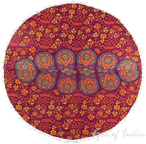 Eyes of India - Mandala Floor Pillow Cover Meditation Cushion Seating Throw Hippie Round Colorful Decorative Bohemian Indian Pouf Ottoman Handmade Cover ONLY (A1 Burgundy, 32" x 32")