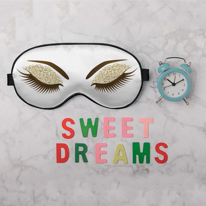 Eyelash Sleep Eye Mask Woman Eye Long Eyelashes Golden Glitters Eyeshadows Makeup Silk Eye Mask Sleeping Soft Eye Shade Cover for Women Boy Girl Airplane Travel