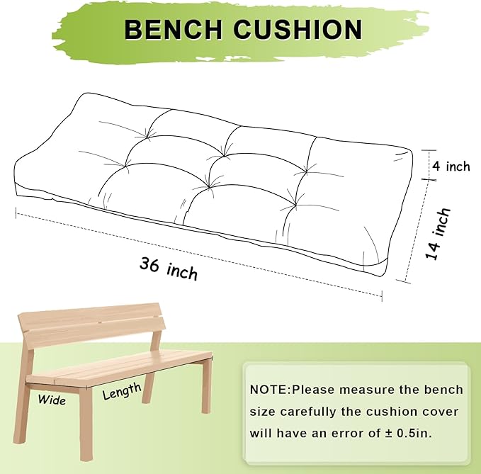 Bench Cushion 36 Inch - Chenille, High-Density Memory Foam, Non-Slip Bottom, Soft Durable Indoor Tufted Long Seat Cushion for Window Garden Furniture (Avocado Green, 36x14x4 Inch)