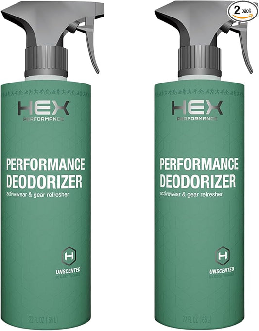 HEX Performance Deodorizing Spray, Unscented, 44oz (Pack of 2) - Awesome for Shoes, Gear, Activewear & Fabrics, Yoga Mats & Gym Equipment, Carpet, Pets, Odor Eliminator & Fabric Refresher Spray