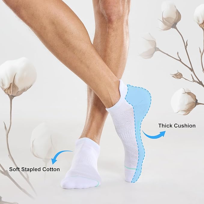 FITRELL Men's 6 Pack Ankle Running Socks Low Cut Cushioned Athletic Sports Socks 7-9/9-12/12-15