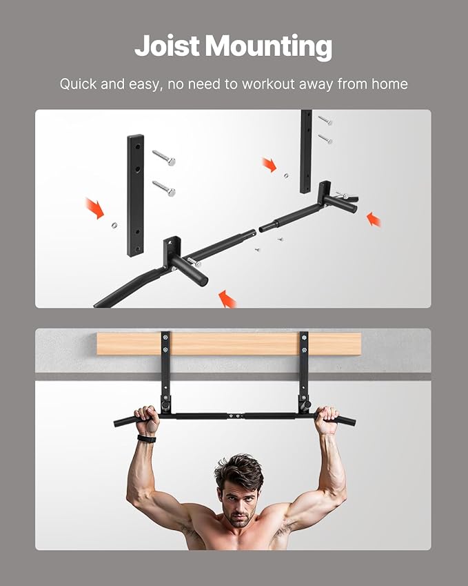 VEVOR Joist Mount Pull Up Bar, Ceiling Mounted Chin Up Bar for Home Gym, Multi-Grip Pull Ups, 42 in Width Multifunctional Training Station, Heavy Duty Steel Upper Body Workout Bars, 440 lbs Capacity