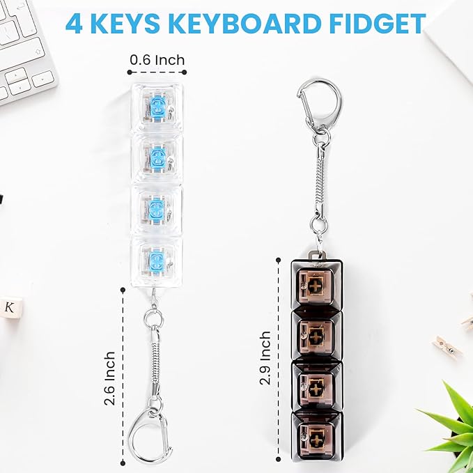 2 Pcs Keyboard Fidget Toy, Fidget Keychain Keyboard with LED Lights, Stress Relief Clicker Fidget Keyboard, Decompression Squeeze Toy for Library Office Home