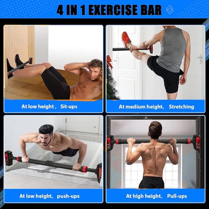 Pull Up Bar for Doorway - Adjustable No Screws Chin Up Bar for Home Gym, 440 LBS Max Load, with Level Meter & Anti-Slip Design for Strength Training