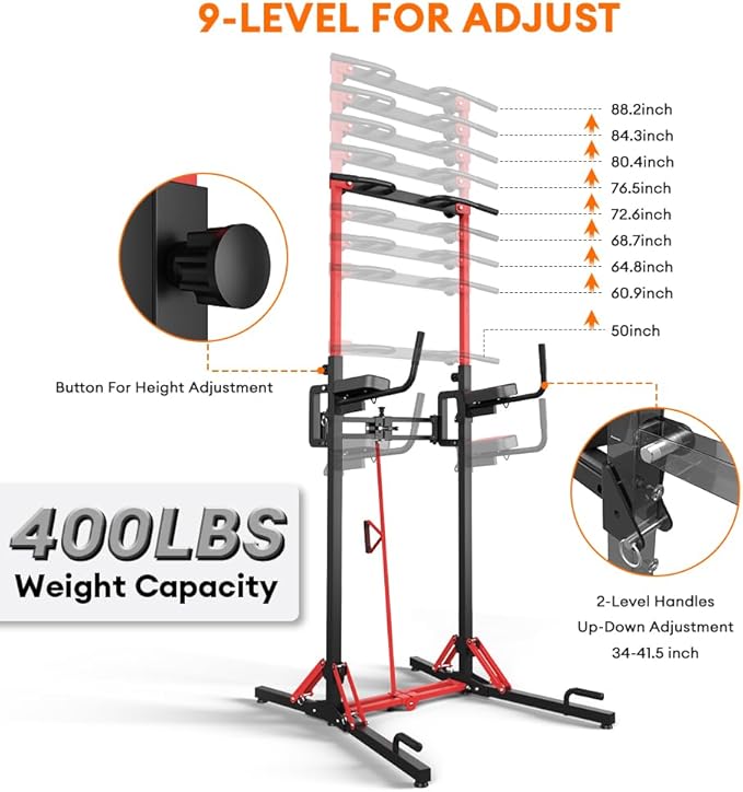 ONETWOFIT Foldable Power Tower Pull Up Bar Station, Multi-Function Adjustable Height Dip Station for Home Gym Workout, Strength Training Fitness Equipment, Pull Up Stand