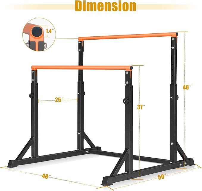 Bongkim Dip Bar, Heavy Duty Dip Station with 7 Height Levels, 800lbs Adjustable Parallel Bars for Tricep Dips Pull-Ups L-Sits Calisthenics Exercises Strength Training for Home Gym Outdoor