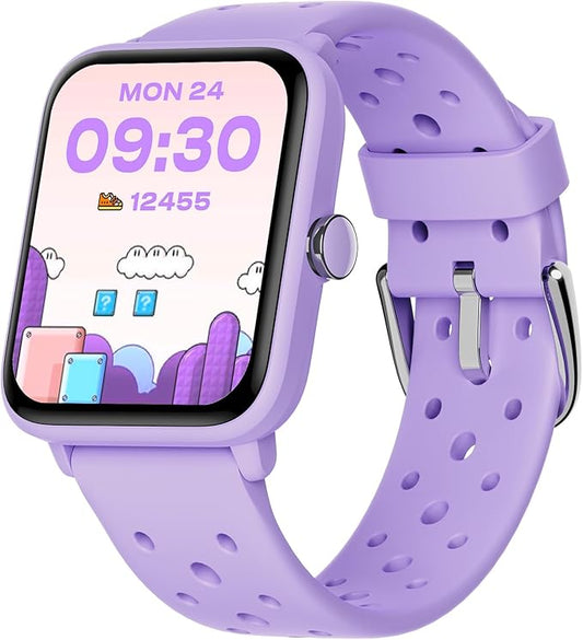 BIGGERFIVE Smart Watch for Kids Without APP, Fitness Tracker Watch Pedometer, Heart Rate, 5ATM Waterproof, Sleep Monitor, Calorie Step Counter, Games, Alarm Clock for Girls 5-14, Porous Lilac
