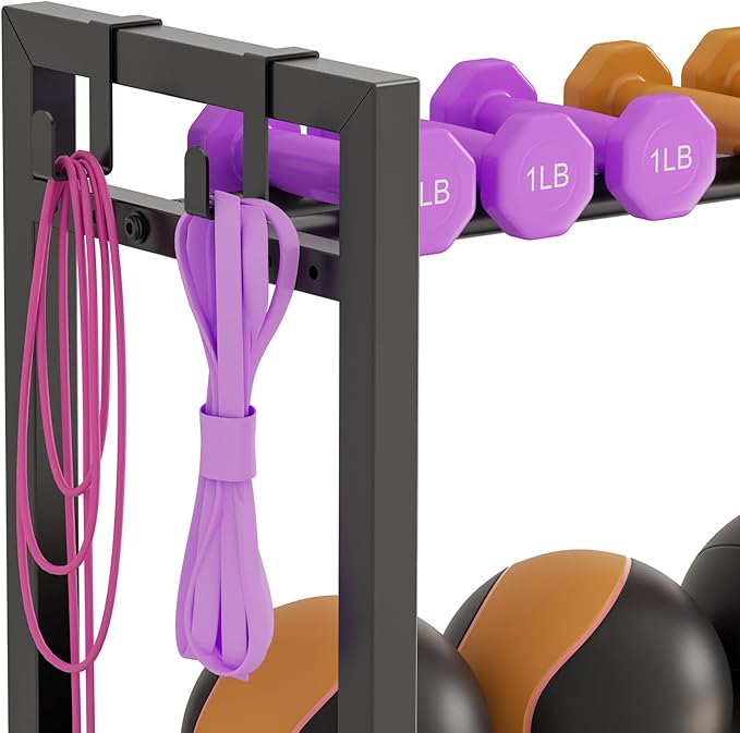 3-Tier Adjustable Dumbbell Rack Heavy Duty Metal Storage Rack, Dumbbell Weight Rack and Kettlebells Rack, Yoga Mat Organizer, Multi-Purpose Gym Equipment Storage Stand for Home Gym Accessories