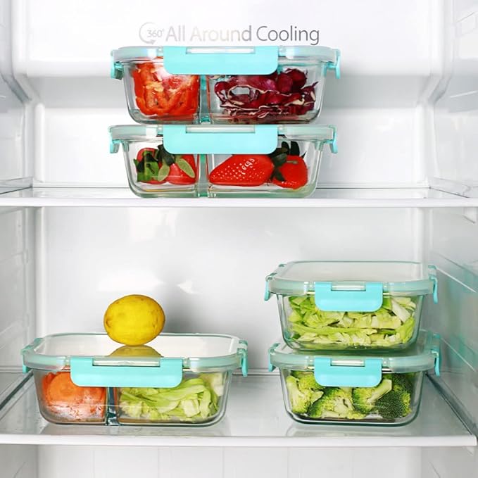 DAS TRUST 3 Pack Food Storage Containers 2 Compartments Glass Meal Prep Containers with Lids for Adult Food Prep Container with Dividers Reusable Lunch Bento Box