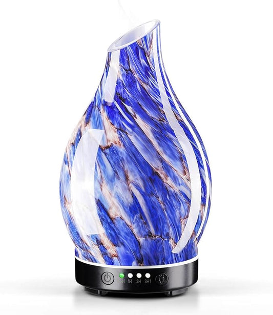 Porseme 150ml Essential Oil Diffuser Glass Color Changing Aroma Air Diffusers Aromatherapy Ultrasonic Cool Mist Humidifier 6 Running Hours Waterless Auto-Off for Sleeping Yoga Office Spa (Mini Blue)