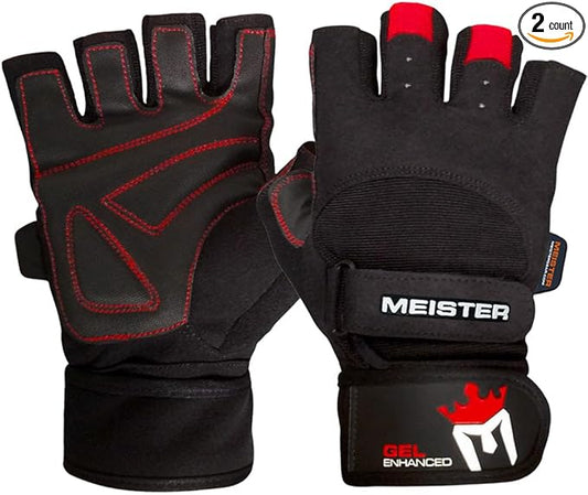 Meister Wrist Wrap Weight Lifting Gloves w/Gel Padding