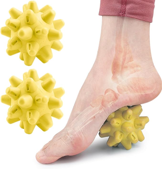 Massage Roll Balls, 2 Pack Spiky Massage Balls Deep Tissue Trigger Point and Myofascial Release for Plantar Fasciitis Relief, Muscle Recovery, 2.8 Inch Diameter (Yellow)