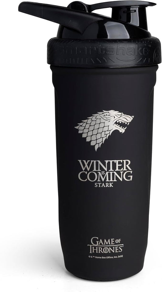 Smartshake Reforce Stainless Steel Game Of Thrones Winter Is Coming Shaker Bottle (900 ML /30oz) | Lightweight Resistance Sports Shaker Bottle with a Soft Lid | Leakproof, BPA Free & DEHP Free