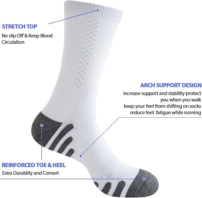 JOYNÉE 8 Pairs Mens Crew Athletic Work Long Socks Calf Cushioned Socks for Sports Running Workout Gym