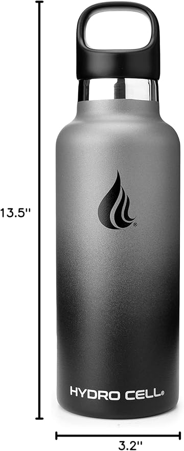 HYDRO CELL Stainless Steel Water Bottle with Straw & 2 Standard Mouth Lids (32oz 24oz 20oz 16oz) Keeps Liquids Hot or Cold w/Double Wall Vacuum Insulated Leak Proof Sport Design (Graphite/Black 20oz)