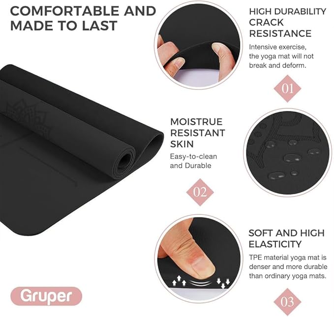 Yoga Mat Non Slip TPE Extra Wide Yoga Mat with Alignment Mark, 72"L x 32"W x 0.32"/0.24"Th (183cm x 80cm x 8mm/6mm), Anti-Tear Exercise Mat with Carrying Strap and Bag, Workout Mats for Yoga, Pilates