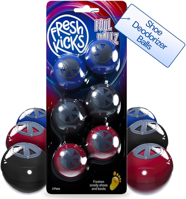 Foul Ballz Shoe Deodorizer Balls – 6 Pack – Eliminate Smelly Shoes Fast – Strong Sneaker Odor Fighter – Long-Lasting Shoe Freshener Inserts for Gym Bags, Lockers, Closets & Sports Gear