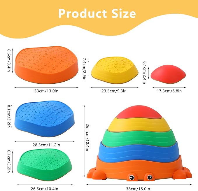 UBRAVOO Stepping Stones for Kids, 5 Pcs Non-Slip Crab Balance Stones,Promoting Toddler's Balance & Coordination,Indoor or Outdoor Play for Kids Aged 3+ (Crab)