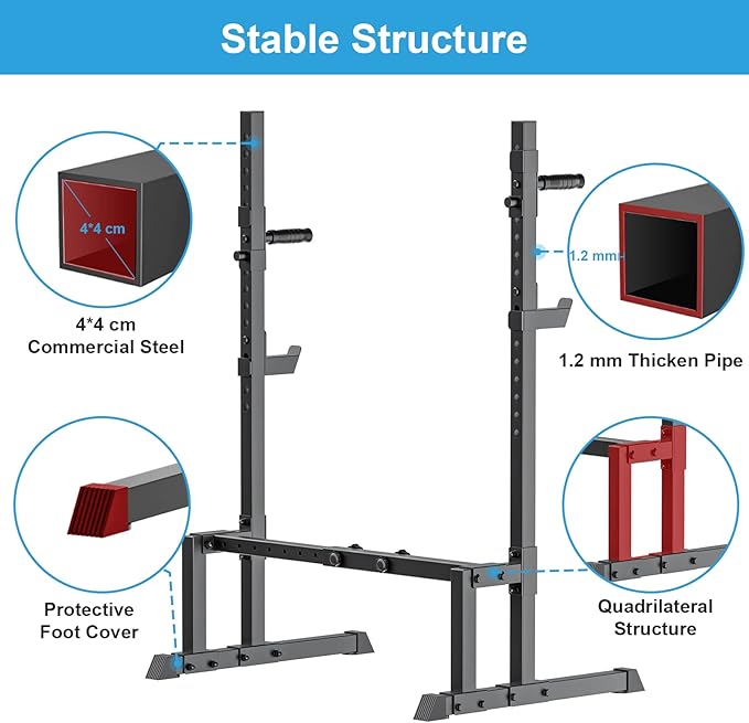 Uboway Barbell Rack Squat Stand Adjustable Bench Press Rack 550LBS Max Load Multi-Function Weight Lifting Home Gym Fitness