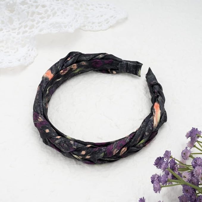 Madison Tyler Boho Headbands - Top Knot With Rhinestones, Non Slip for Outdoor & Party (Purple & Black)
