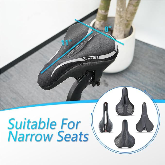 YLG Bike Seat Cover, Memory Foam & Gel Bike Seat Cushion Cover for Men Women, Comfortable Bicycle Seat Cover for Peloton/Fixed/Cruiser/Indoor/Outdoor Bike seat with Waterproof Cover