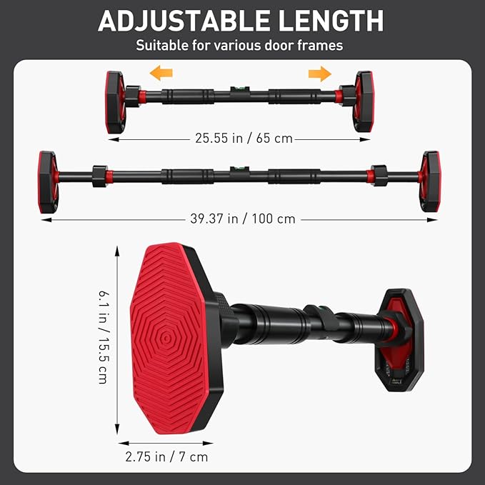 Doorway Pull Up Bar, Strength Training Chin up Bar without Screws, Adjustable 25.55-39.37in Width, Portable Gym Equipment for Doorway - Max Load 440lbs for Home Gym Upper Body Workout