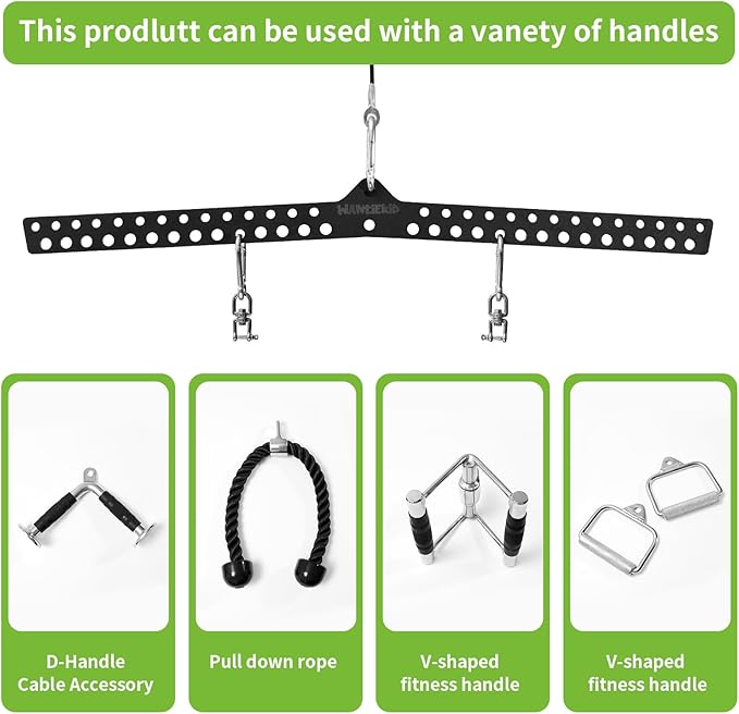 Multi-Grip LAT Pull Down Bar Hardened Powder-Coated Finish, 360° Rotating Stainless Steel Adapter, Neutral & Wide Grip Spreader Bar for Pulley System Gym & Cable Machines