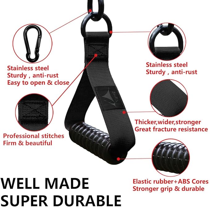 1000lbs Heavy Duty Fitness Handles - Non-Slip Rubber Exercise Grips for Cable Machines, Resistance Bands, Pulley Systems - Universal Attachment for Home & Commercial Gym Workout Equipments