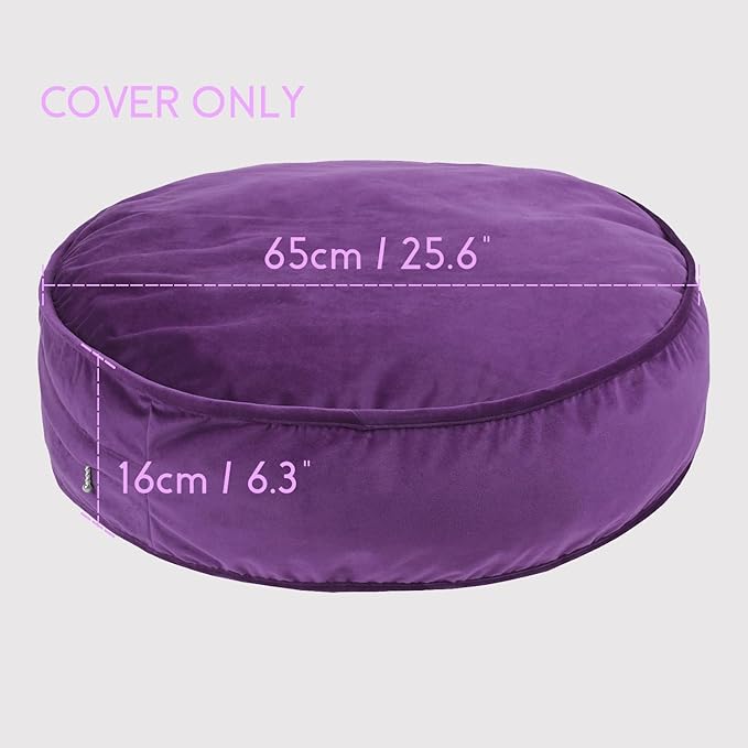 Round Floor Pillow Cover Velvet Throw Seating Pouf Yoga Meditation Cushion Plush Case Reading Room Decor Cover Only (25.6IN, Purple)