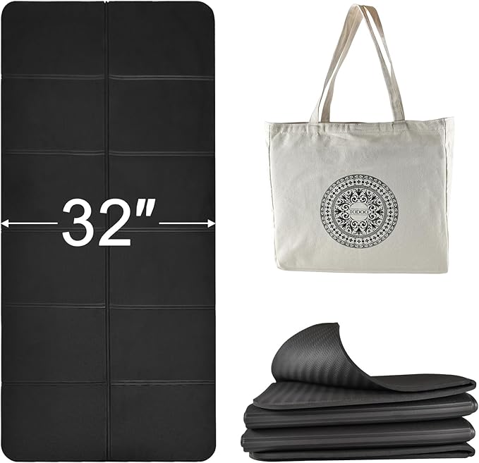 Foldable Yoga Mat 72" L x 32" W x 0.32 Inch Extra Thicked and Wided, Folding Yoga Mat for Travel with Canvas Carrying Bag, Non-Slip TPE Exercise Pilates Mat