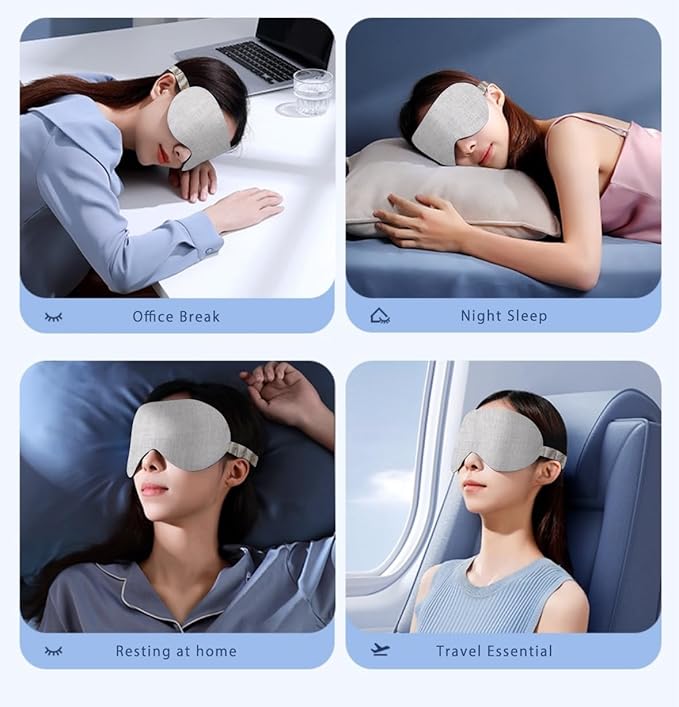 Sleep Mask Pure Linen Eye Mask, with Elastic Band,Comfort Sleeping Shade for Nighttime Sleeping, Traveling & Napping,Side Sleeper Eye Cover Cooling with Travel Bag Gift Package(Natural)