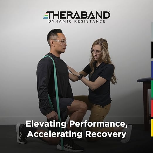THERABAND High Resistance Bands, Set of 2 Elastic Super Bands for Improving Flexibility, Injury Rehab, & Full Body Workouts, Heavy Duty Stretch Bands for Lifting, 1 Light & 1 Medium Band