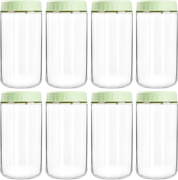 Overnight Oats Containers with Lids, 24oz Glass Jars with Lids 8 pcs, Light Green, Wide Mouth Mason jars for Salad, Yogurt, Snacks, Meal Prep