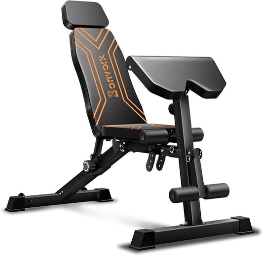 900LBS Adjustable Weight Bench, Multi-Functional Workout Bench Press with Preacher Curl Pad for Home Gym Exercise, Roman Chair Ab for Hyper Back Extension, Flat Incline Decline Bench for Full Body