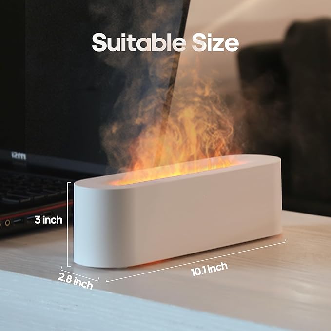 Essential Oil Air Diffuser Flame Colorful Water Vapor Fire Fireplace Humidifier for Aromatherapy Aroma Therapy Machine Room Bedroom,Flame Diffuser for Essential Oils,White