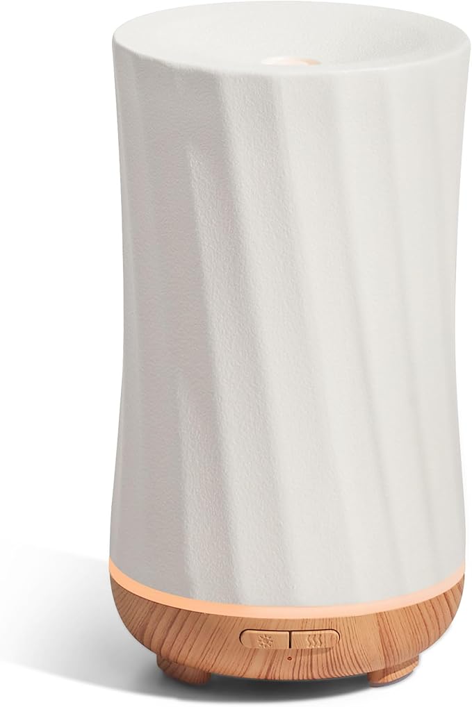 InnoGear 150ml Ceramic Oil Diffuser, Handcrafted Stone Essential Oil Diffuser Aromatherapy Diffusers Ultrasonic Cool Mist Humidifier Vaporizor with 2 Mist Modes for Room Home, White Twist Ceramic