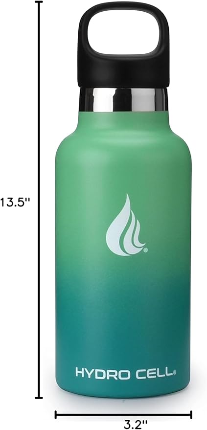 HYDRO CELL Stainless Steel Water Bottle with Straw & 2 Standard Mouth Lids (32oz 24oz 20oz 16oz) Keeps Liquids Hot or Cold w/Double Wall Vacuum Insulated Leak Proof Sport Design (Mint/Green 16oz)