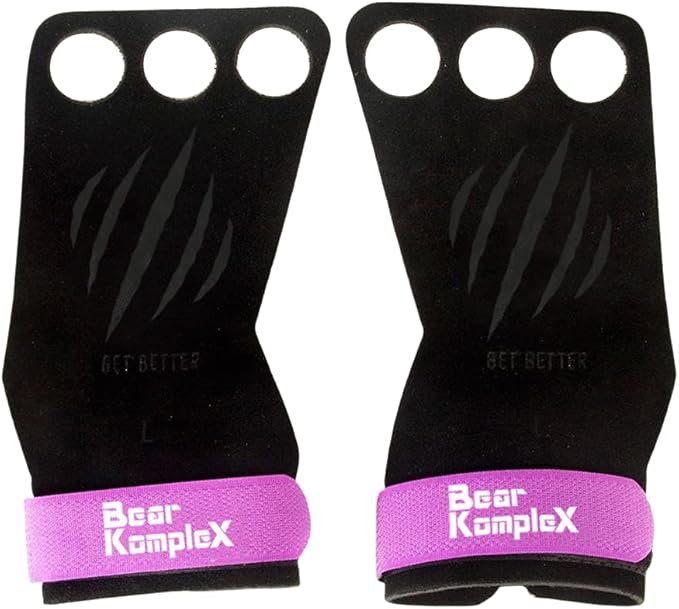 Bear KompleX 3 Hole Leather Hand Grips for Workouts, Pull-ups, Weightlifting, WOD Gymnastics, Crosstraining Palm Grips with Wrist Wraps, Hand Protection from Rips and Blisters,1 Pair