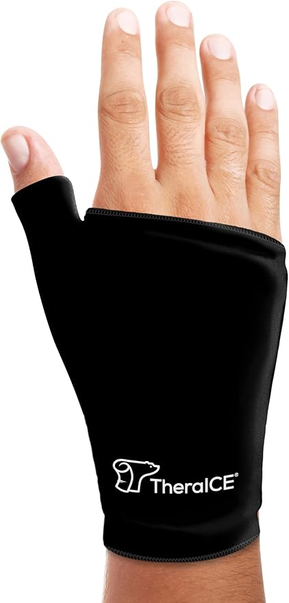 TheraICE Wrist Ice Pack - Soft Gel Ice Pack Wrap Thumb Brace for Either Wrist for Hot & Cold Hand Therapy - Fits Most Men - L/XL