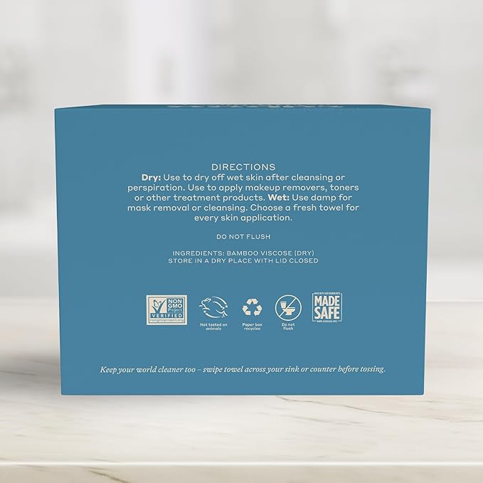 Caboo Bamboo Disposable Face Towels - 50 Count of Lint Free Single Use Face Towels - Soft, Biodegradable, & Extra Large (10 x 11.5 Inches) - Eco Friendly Alternative to Makeup Wipes & Wash Cloths