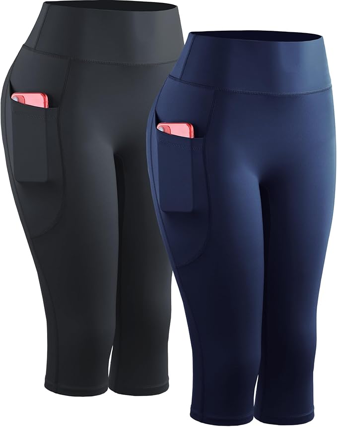 NELEUS Women's Tummy Control High Waist Capri Running Leggings Yoga Pants with Pocket