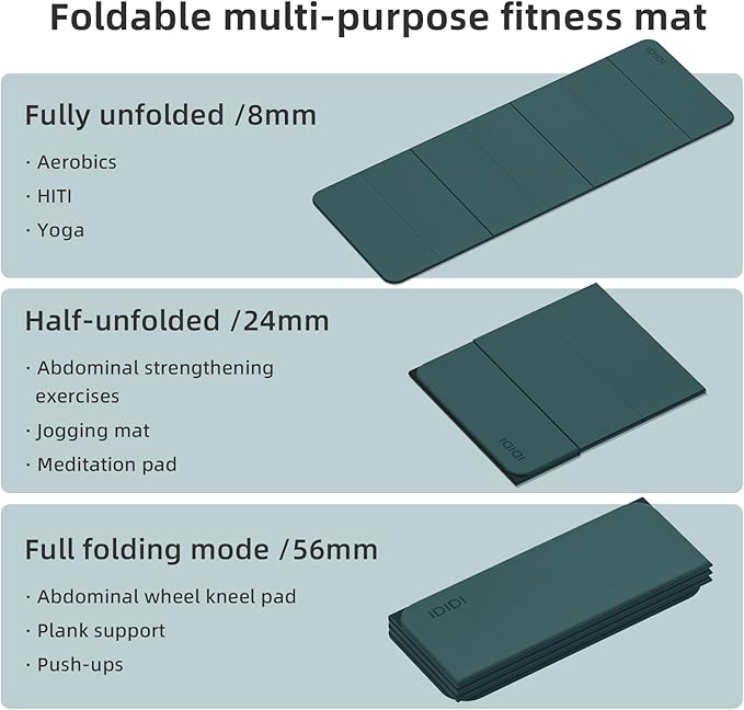 Foldable Yoga Mat Extra Thick 0.32 Inches Eco-Friendly POE Material, Non-Slip Design Fitness Mats, Multi-Purpose Workout Mats For Studio or Home Use (70 x 24 x 0.32 inches)