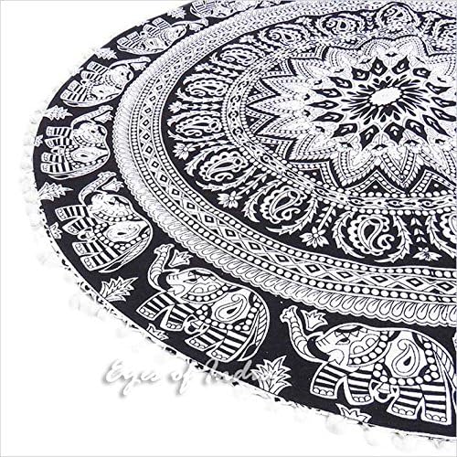 Eyes of India - Mandala Floor Pillow Cover Meditation Cushion Seating Throw Hippie Round Colorful Decorative Bohemian Indian Pouf Ottoman Handmade Cover ONLY (B1 White Black, 32" x 32")