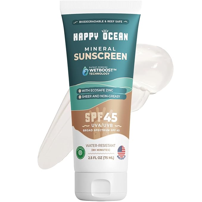 SPF 45 Biodegradable Reef Safe Sunscreen for Face & Body, Non-Nano Zinc Oxide, Natural Fragrance Free Non Toxic Organic Mineral Sunscreen, Travel Size Reef Friendly Mineral Based 2.5 Fl Oz